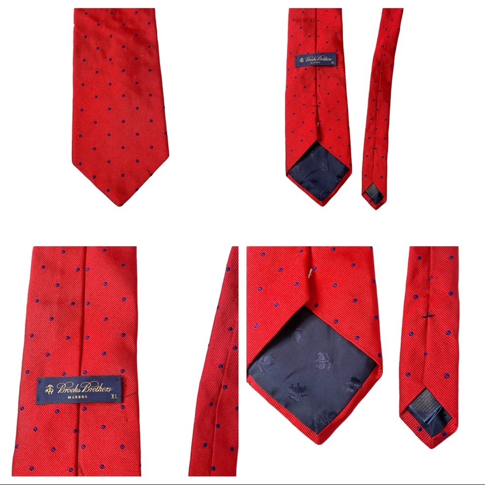 Brooks Brothers Silk Red Tie with Blue Dot